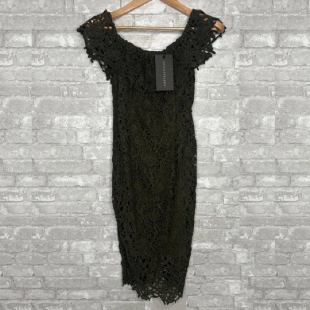 EUC Style Stalker Women’s Thalia Dress Elegant Crocheted NWT Size Medium (Olive)
